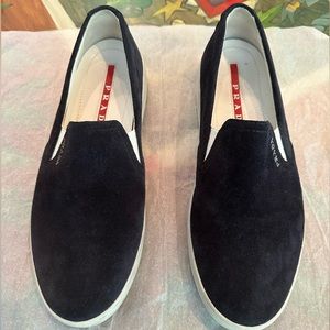 Prada Blue Suede Slip-On Sneakers